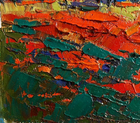 Image 1 of Original Oil Painting Summer Evening Landscape Buckwheat stubble