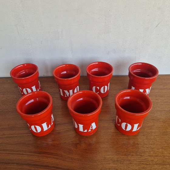 Image 1 of 70's Ceramic Vintage Orange Red Limo and Coke Mugs
