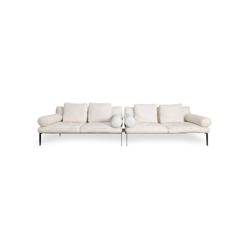 2x Original Flexform Sofa Leather Beige Couch Antonio Citterio