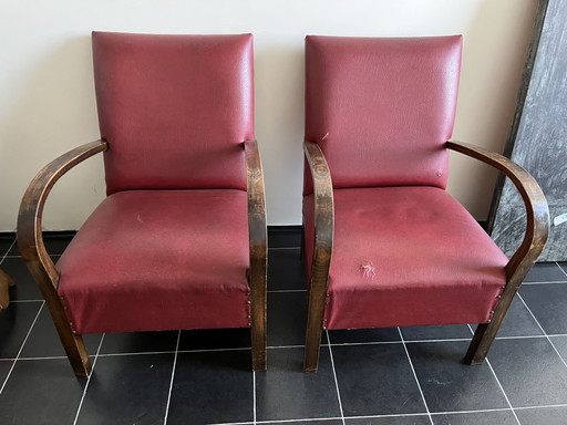 2 poltrone degli anni Cinquanta – fauteuils, Wood, Skai