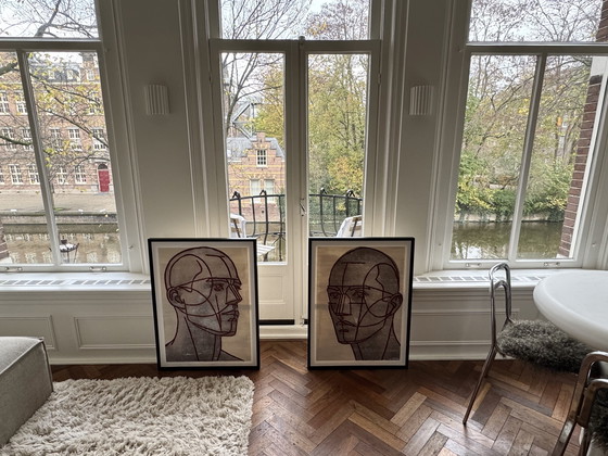 Image 1 of Duo d'œuvres d'art en techniques mixtes « Têtes monumentales » – LOFTLEVI (2003) – Iconique