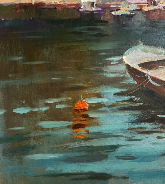 Image 1 of Original Oil Painting Coastal City Landscape Walking tour of the Venetian city