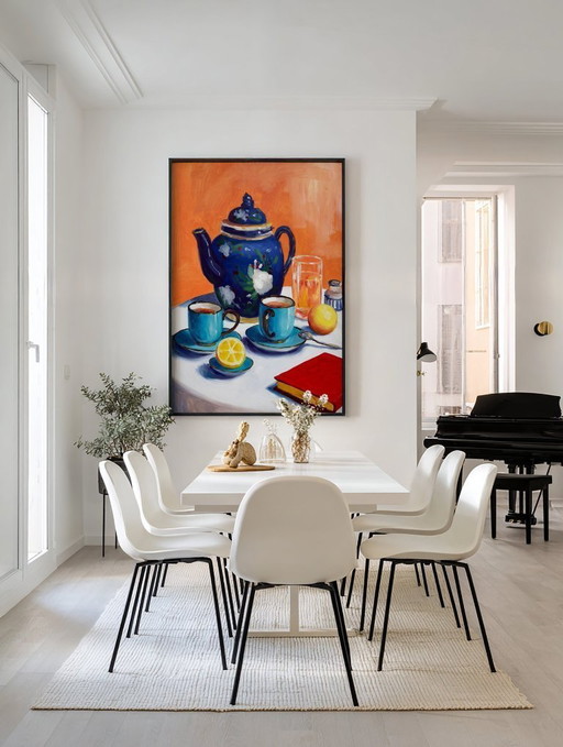 Acrylic painting by the artist E. García "La vajilla azul" 100x70 cm