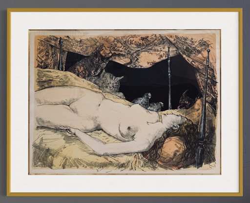 Léonard Tsuguharu Foujita - rare color lithograph - the dream - 1947