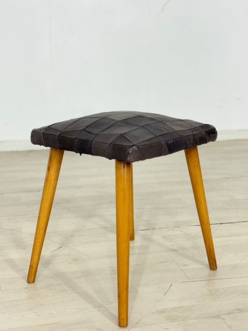 Mid-Century Hocker mit Lederbezug – Vintage Design 60er Jahre