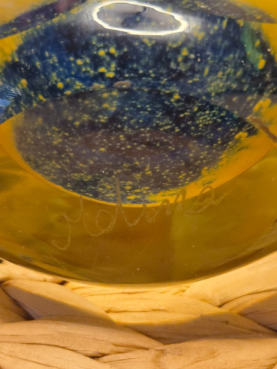 Mdina Glass Vase, yellow and blue, Glass art, Vintage (photo 4 of 6)