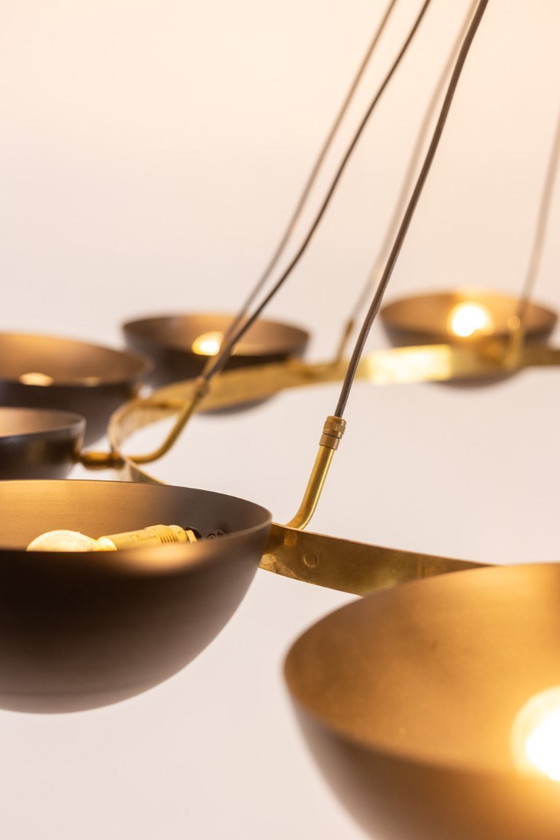 Image 1 of Lampadario o sospensione, 10 luci, ottone e lacca nera, contemporaneo