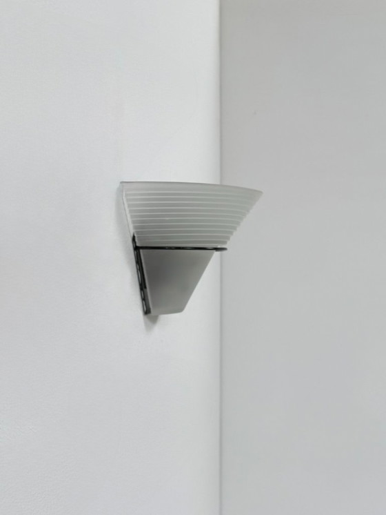 Image 1 of Sandblasted glass and black metal wall light, Italy 1980