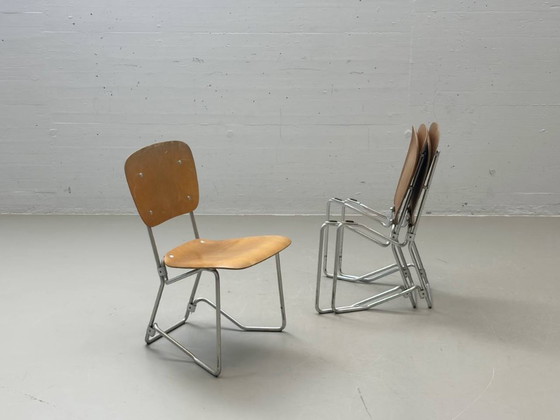 Image 1 of Set van 3 Armin Wirth klapstoelen van gevormd multiplex, Zwitserland, jaren 1950/60.