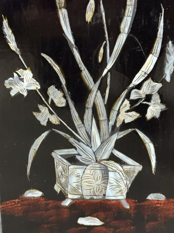 Image 1 of 'The Four Seasons' - Set of Four Vietnamese Lacquer Panels with Mother-of-Pearl Inlay, Vietnam, 1970s.