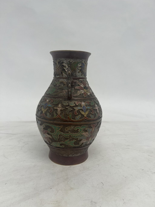 Antique early 20th-century Japanese champlevé cloisonné vase – vazen, Bronze, Copper (photo 2 of 6)