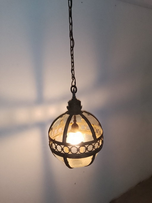 Wunderschöne, extra große viktorianische Kugel-Pendelleuchte aus Kupfer / Kugel-Flurleuchte – hanglampen, Bronze, Glass