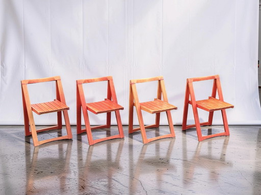Set van 4 vintage ‘Trieste’ klapstoelen – Aldo Jacober voor Bazzani, jaren 60 retro oranje – Wood (photo 2 of 11)