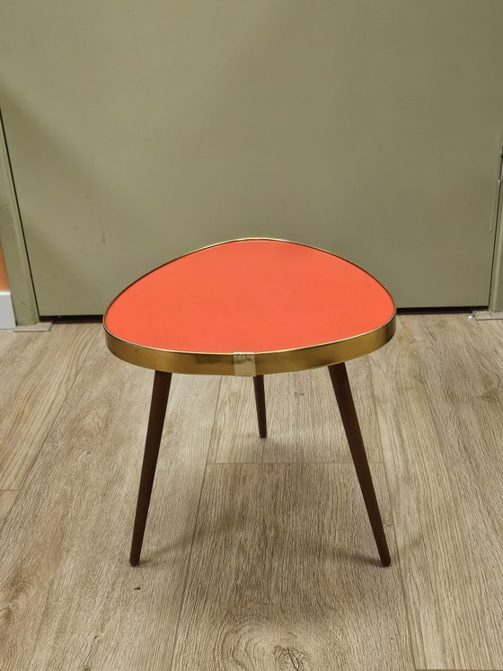Vintage Plant Table Side Table Formica Red, Wood, Brown (photo 2 of 7)