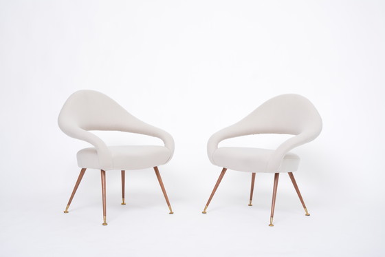 Image 1 of Pair of Rare Italian Mid-Century Lounge Chairs in the style of Model DU 55 P by Gastone Rinaldi