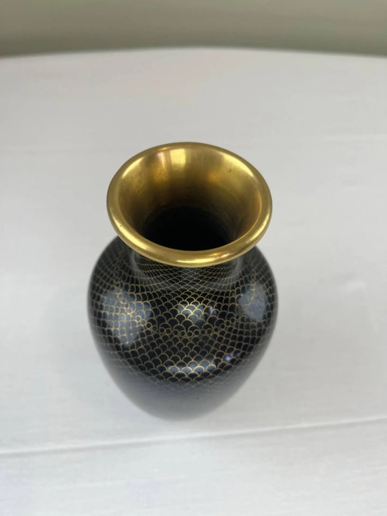 Jarrón de latón esmaltado negro y dorado – Jarrones, Brass, Art Deco (photo 4 of 7)