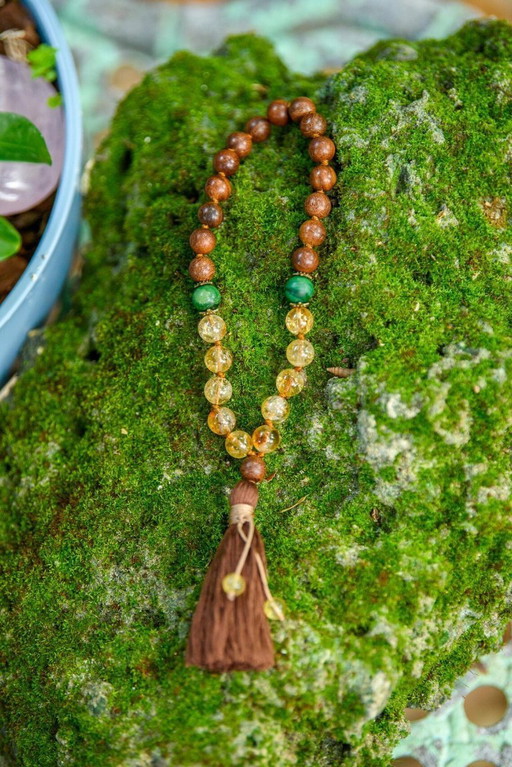 Sandalwood, Citrine & Jade Mala, Yoga Accessories, Hand-Knotted Mala, Meditation Japa mala, 108 Buddhist Beaded Mala, Yoga Lover