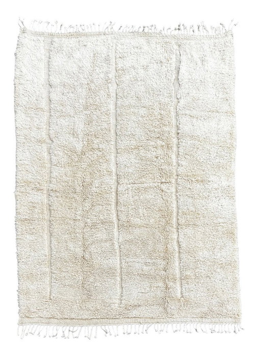 Tapis berbère marocain Mrirt en laine blanche 200x300 cm – Tapis berbère neutre tissé à la main