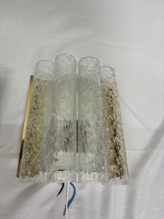 Image 1 of Ensemble d'appliques vintage Doria Leuchten tubes en verre glacé 1960