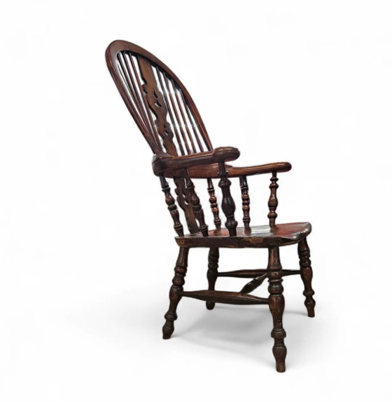 Antique 19th Century Wide Arm Arch Back Ash & Elm Rustic Farmhouse Yorkshire Windsor Chair (photo 5 of 8)