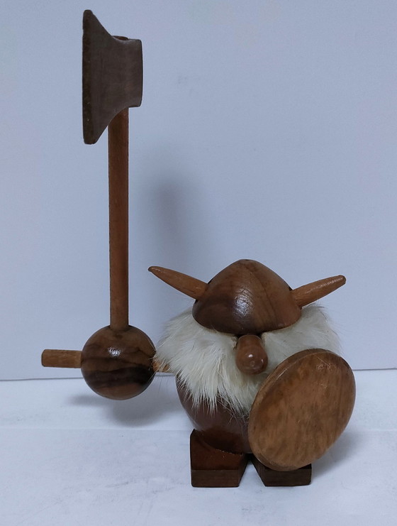 Image 1 of Three Wooden Vikings Scandinavian Design 70's