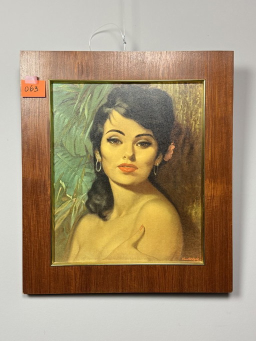 Portrait of a young woman (Lolita) by Vandersyde. Printed canvas in wooden frame, 1970s