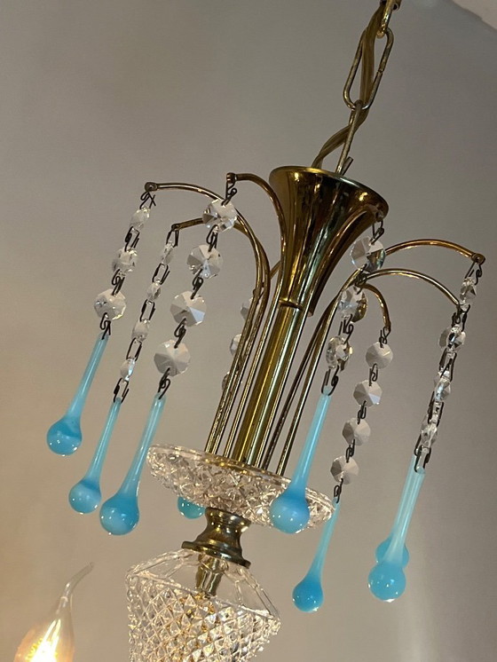 Image 1 of Set of 2 opaline azure blue teardrop chandeliers