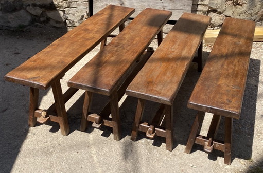 Panca da fattoria in rovere massello, 140 cm, per un tavolo rustico da fattoria anni '50