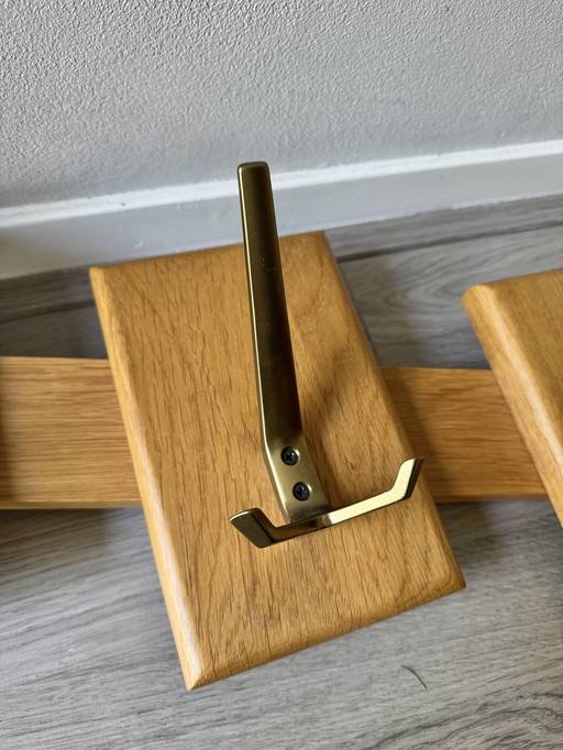 Vintage houten wandkapstok 4 haken 74 cm