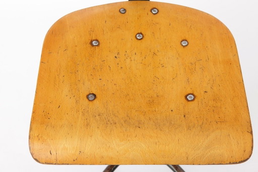 Industrial Swivel Chair by Heni Germany, 1950s Bauhaus Workshop Chair, Vintage Beech Wood & Metal Drafting (photo 2 of 12)