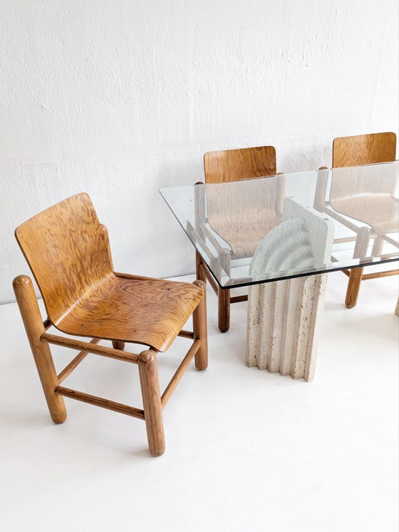 Image 1 of Travertine & Glass Dining Table with Sculpted Legs 1970s