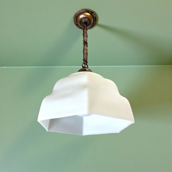 Image 1 of Art Deco hanglamp van wit opaalglas, jaren 1940