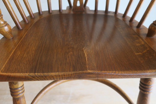 Mid-Century Solid Oak Lyre Back Windsor Elbow Chair, 1960s