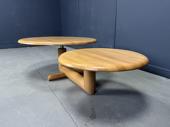 Image 1 of Table basse à deux niveaux en bois à plateau pivotant par Roche Bobois, années 1980