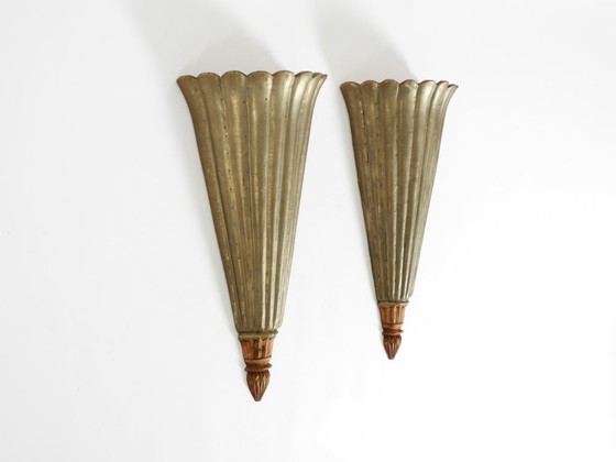 Two Large, Rare 1950s Wall Lamps Made of Wood With Aluminum Cladding – Wall lights (photo 3 of 20)