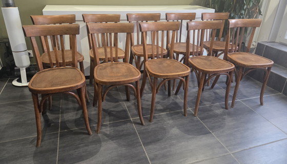 Set van 10 vintage Fischel bistrostolen uit de jaren 70. – Eetkamerstoelen, Wood (photo 3 of 11)