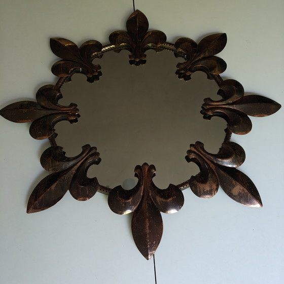 Image 1 of Vintage Fleur-de-Lis Wall Mirror – Copper Bronze Patina – 47 cm