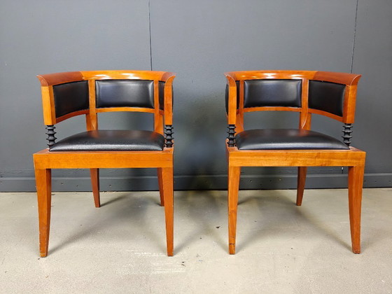 Image 1 of Ensemble de 2 fauteuils en merisier par Leon Krier Modèle Sella Media par Giorgetti, 1991s