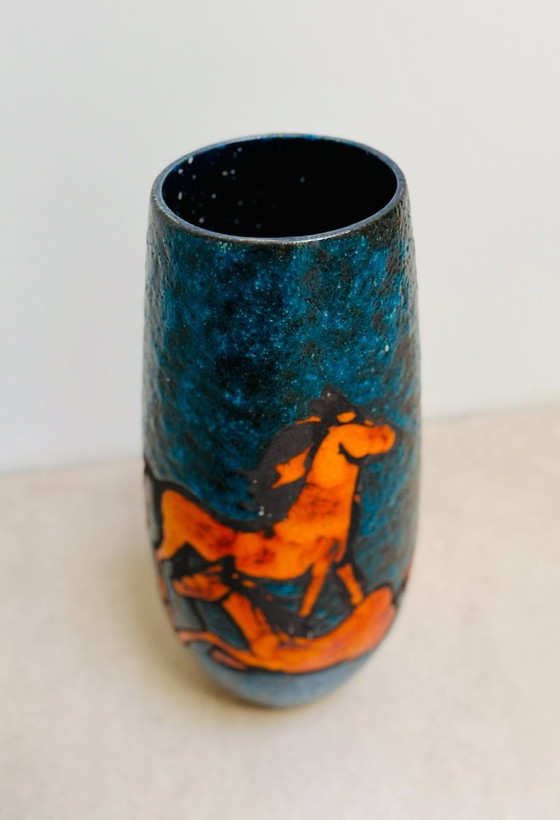 XL Mid-Century Modern Scheurich Keramik Floor Vase 'Horses' – Model 529-38 – Scheurich W-Germany, Ceramic (photo 4 of 6)