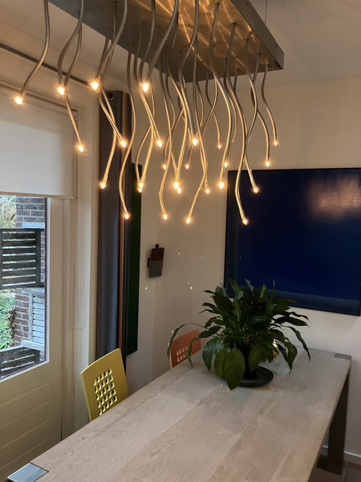 Designer stainless steel dining table lamp with halogen bulbs, dimmable