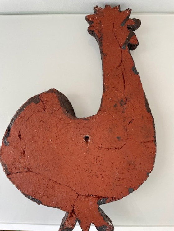 Image 1 of Zeldzame brutalistische wandsculptuur haan van keramiek