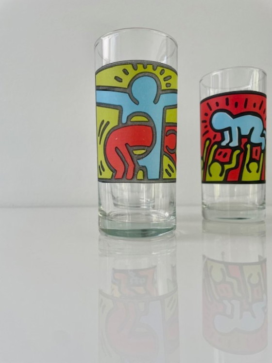 Image 1 of 3x Keith Haring X Quick long drink glasses - 1990s