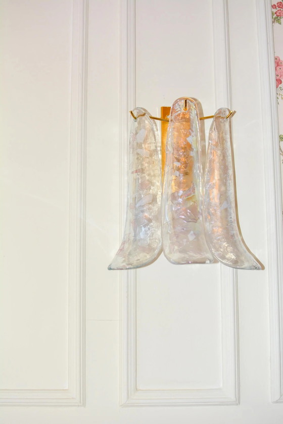 Murano Glas Petal Wandlamp, Helder Iriserend, Messing, Italiaans Kunstglas – Wandlampen, Metal (photo 7 of 8)