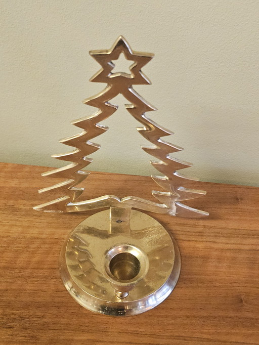 Brass Vintage Christmas Tree Candlestick Candle Holder