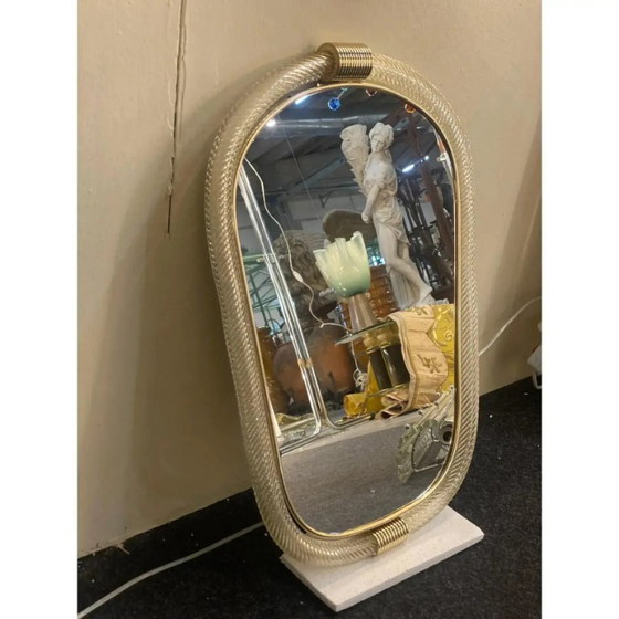 Image 1 of Italienischer Murano-Glas-Wandspiegel mit Torciglione Torchon – Barovier-Einfluss