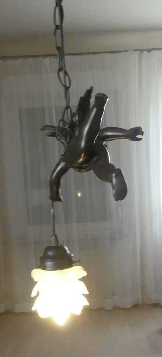 Suspension Putto Ange Métal Moulé Art de France Uk1eb – Cast Iron, Glass, Vintage (photo 6 of 17)