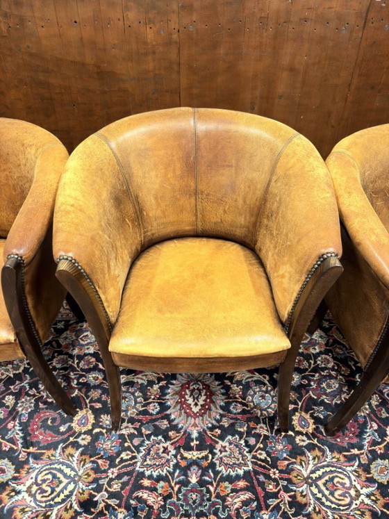 Set Klassiek Engelse Schaap Lederen Stoelen – Fauteuils, Leather, Wood (photo 7 of 12)