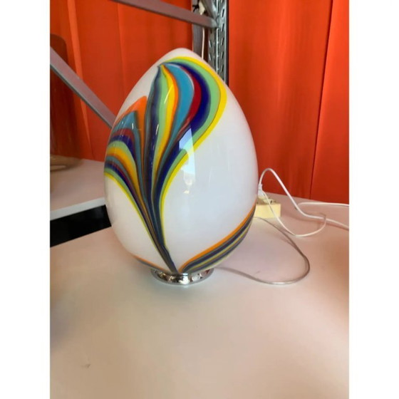 Image 1 of Multicolored Reeds White Egg Lamp in Murano-Style Glass