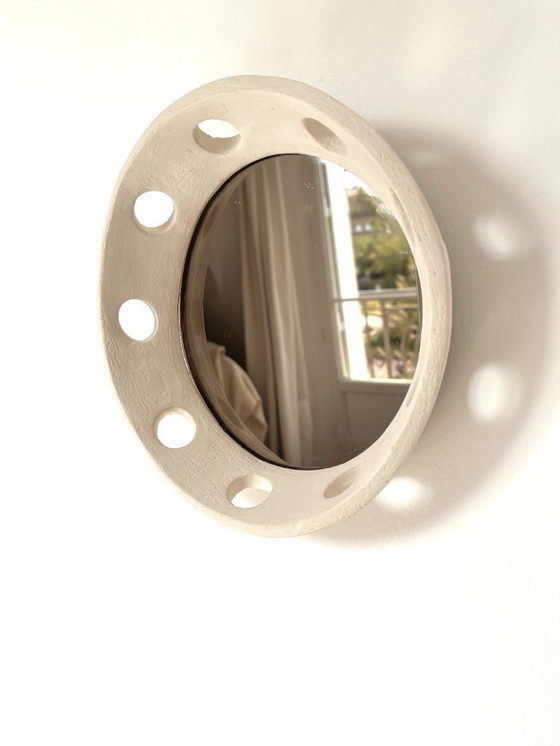 Image 1 of French contemporary ceramic mirror, "Tondo" by Renzo Maar