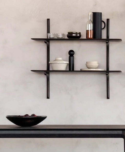 Estantería de pared Ethnicraft de 2 baldas, color caoba marrón oscuro